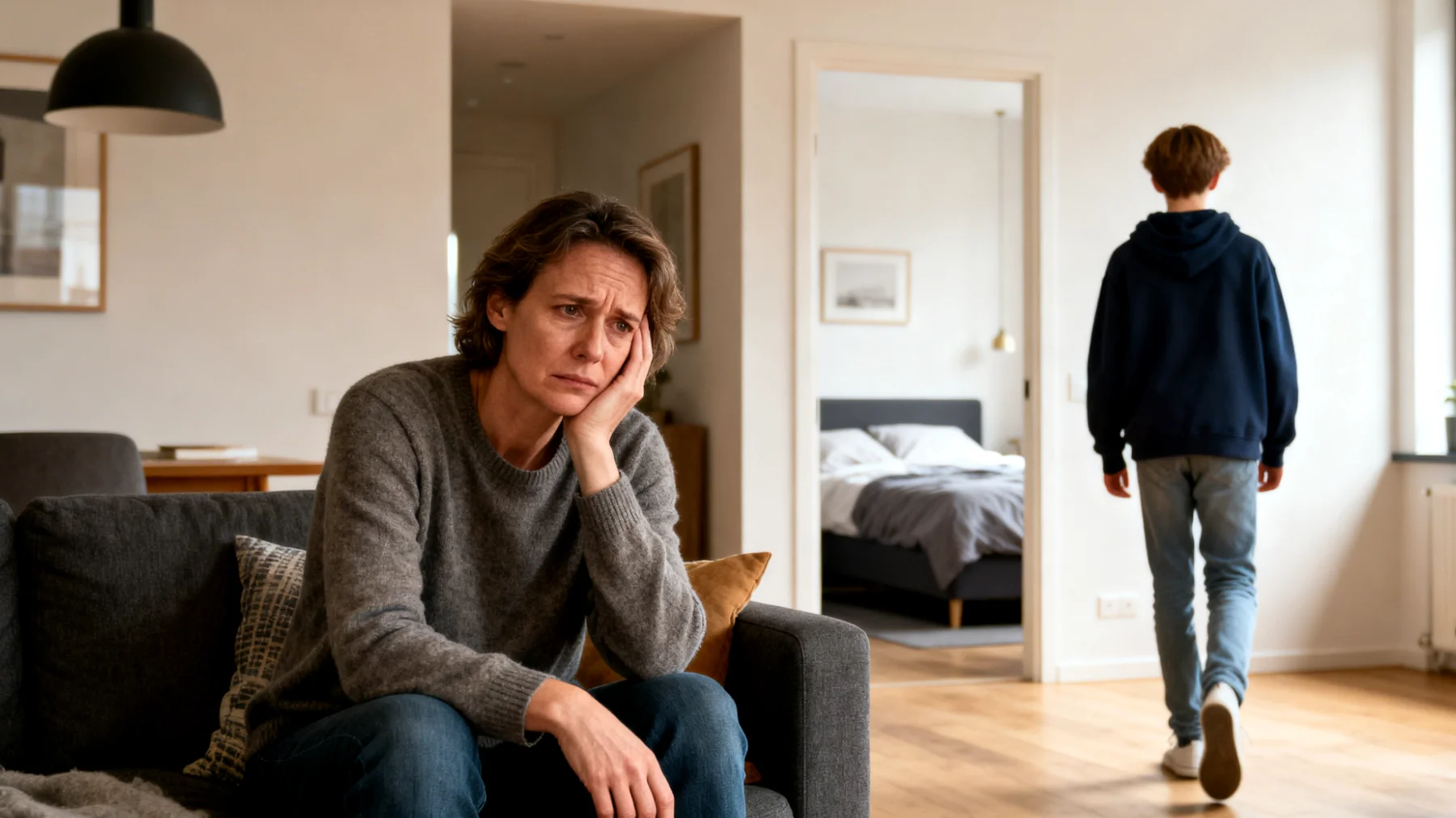 Ouders ervaren zorgen omdat hun kinderen te veel emotionele afstand nemen en overdreven zelfstandig lijken, wat leidt tot bezorgdheid over de kwaliteit van de ouder-kindrelatie en het emotionele welzijn van de kinderen."